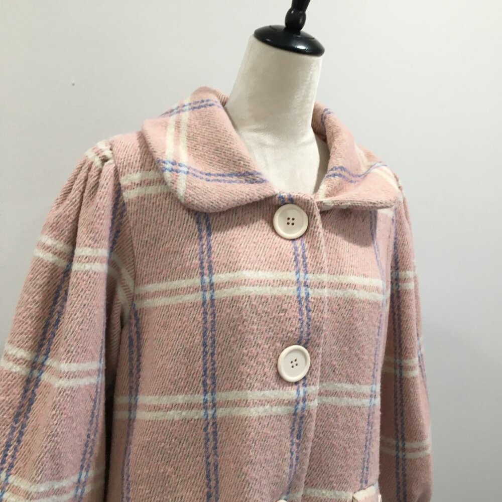HAZEL Anthropologie MultiColor Plaid/Checks Bubble Sleeve Swing Coat Jacket - Picture 7 of 12